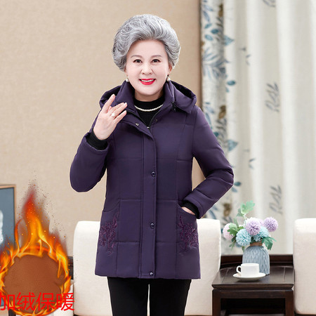 启言 中老年女妈妈装冬装棉衣外套加绒加厚棉袄60岁奶奶装冬季保暖棉图片