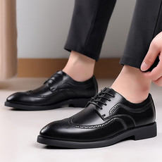 启言 新款男士商务正装皮鞋时尚英伦布洛克大码男鞋子外贸系带德比鞋