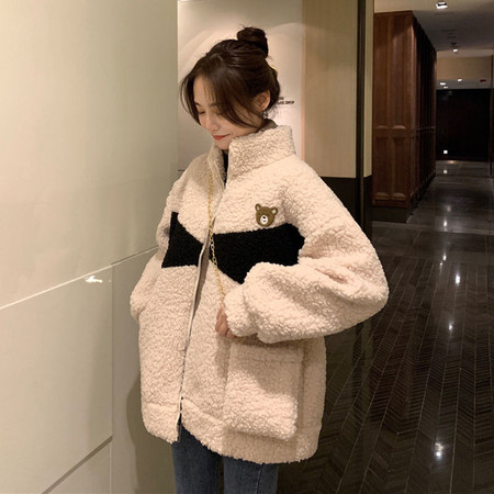 2020冬季韩版新款大码宽松慵懒风加绒加厚开衫仿羊羔毛上衣外套女图片