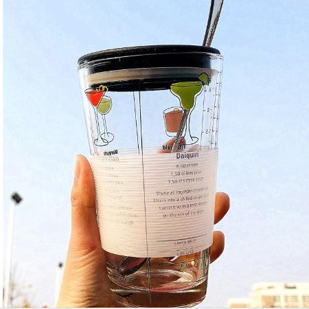 创意玻璃杯子水杯茶杯女学生韩版可爱少女心奶茶刻度杯家用吸管杯