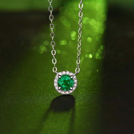 宝藏之心 王室祖母绿宝石晶钻项链 925银镀18K金图片