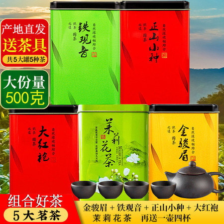 天王 送一壶四杯 铁观音 五大名茶组合5罐装共500g