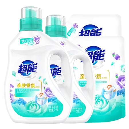 超能亲肤香氛洗衣液2kg瓶装+1kg瓶装+800g*2袋装