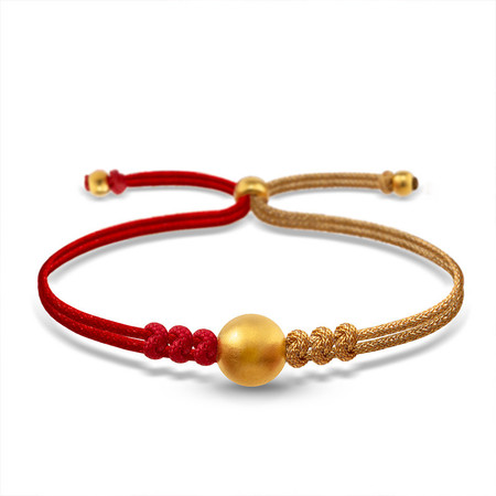 中国黄金转运珠红绳手工编织3d硬金圆珠手链小金珠金重约0.5g图片