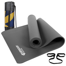  凯速升级防滑瑜伽垫185*80cm加长加宽加厚10mm运动健身垫（含绑带网包）EA033灰色