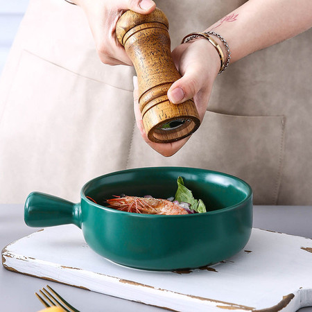 焗饭碗北欧风带柄烘焙烤碗意大利面盘子家用陶瓷餐具汤面碗沙拉碗图片