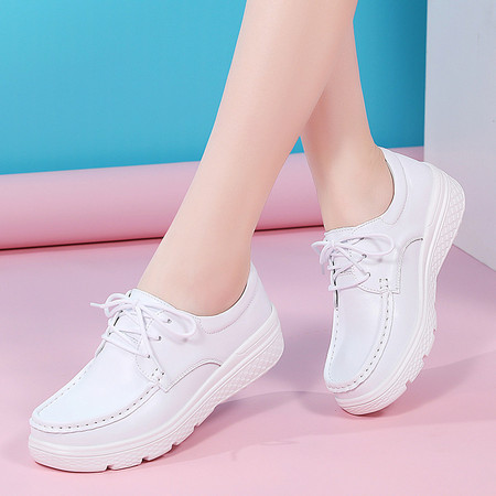 卓纪 护士鞋女软底新款韩版系带白色平底舒适透气防滑休闲单鞋女小白鞋图片