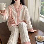 卓纪 珊瑚绒睡衣女冬季新款加绒加厚保暖甜美法兰绒可外穿家居服套装
