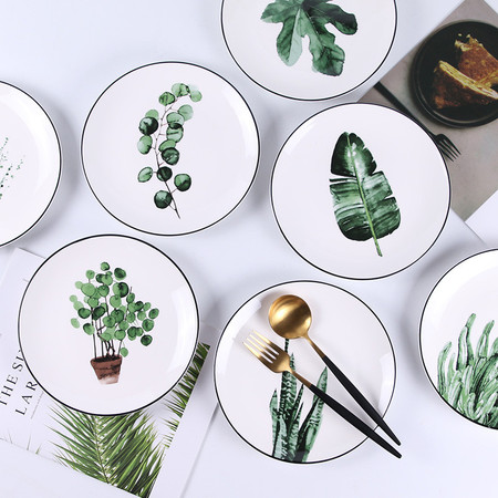绿色植物陶瓷盘子创意卡通果盘家用西餐牛排盘碗盘碟套装陶瓷餐具图片