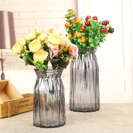 欧式玻璃花瓶干花插花透明玻璃花瓶彩色鲜花瓶客厅样板间花瓶摆件