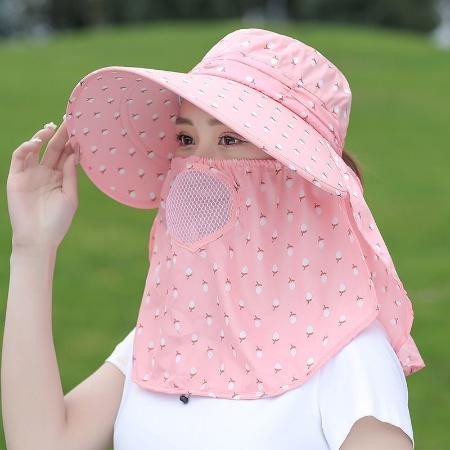 防晒帽子女夏季面罩遮脸太阳帽大沿百搭凉帽紫外线采茶骑车遮阳帽图片