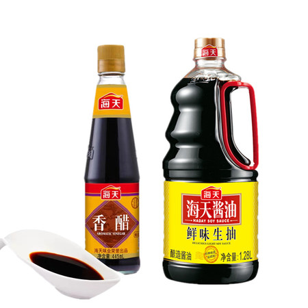 海天鲜味生抽1.28L/桶+海天香醋445ml/瓶 家用炒菜凉拌火锅厨房调味料