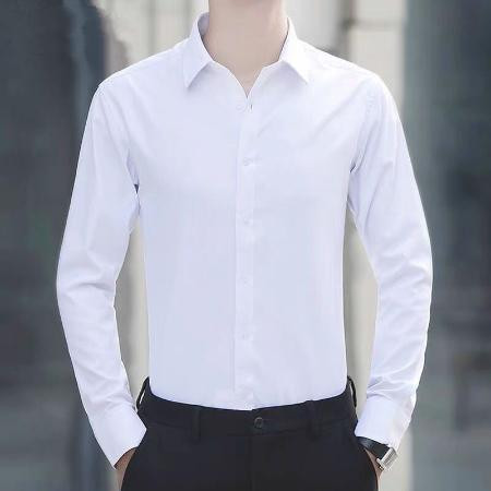 春夏季长袖纯白色衬衫男上班正装商务韩版休闲修身短袖衬衣服男士