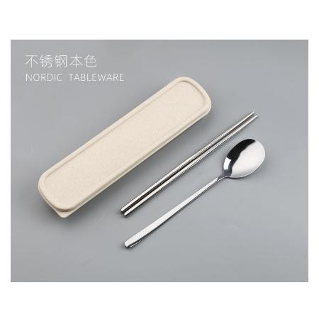 不锈钢便携餐具套装筷子勺子套装学生开学勺叉筷三件套户外勺筷盒图片