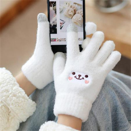 手套女冬季学生韩版可爱加绒加厚保暖骑车五指触屏棉手套冬天防寒图片