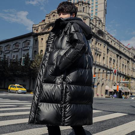 冬季羽绒服男中长款过膝加厚韩版潮流亮面白鸭绒男装冬装外套