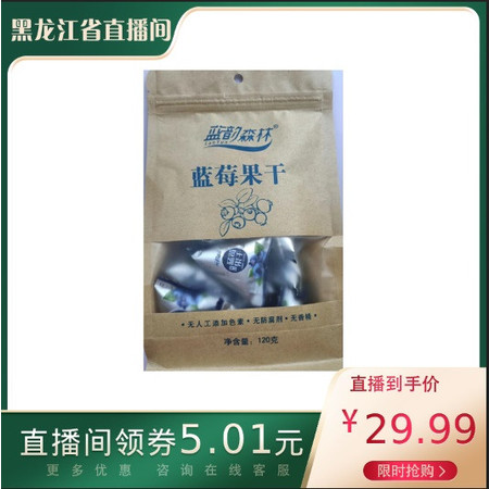 九鑫山珍 东北黑龙江小兴安岭特产蓝莓干120g/袋图片