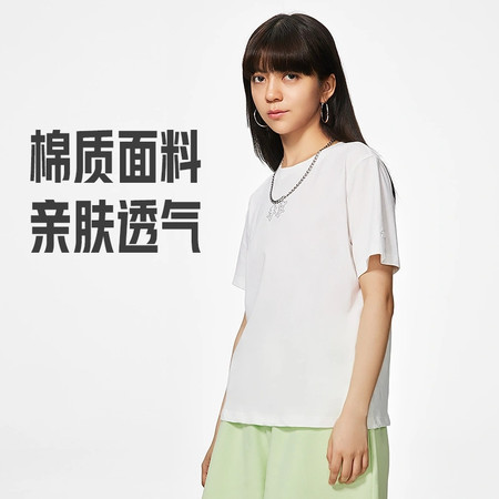 李宁/LI NING T恤棉质运动潮流系列女子宽松短袖文化衫舒适圆领运动服AHSS710