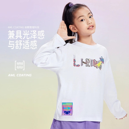 李宁/LI NING 长袖T恤女大童运动生活系列舒适宽松长袖文化衫秋运动服YHSS252图片