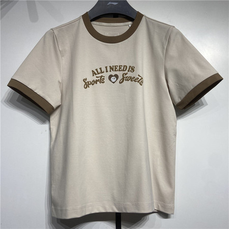 李宁/LI NING T恤女子休闲百搭宽松圆领运动短袖文化衫AHSU524图片