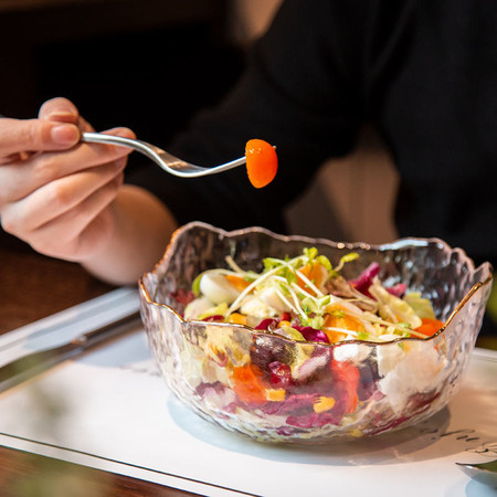 日式金边锤纹玻璃碗蔬菜沙拉碗北欧家用创意大号网红热汤碗水果碗图片