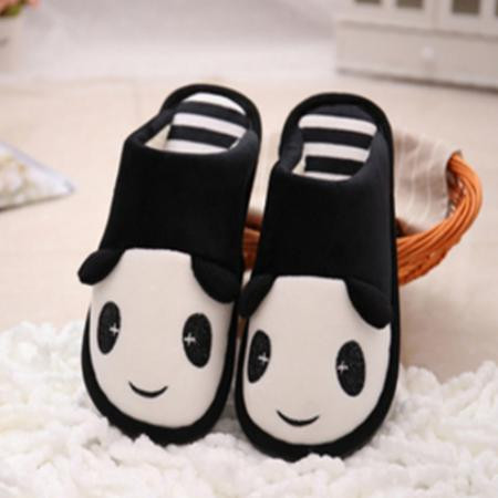 冬季新款韩版熊猫棉拖鞋卡通情侣拖鞋男女室内厚底儿童加厚长绒鞋