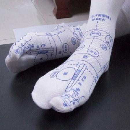 棉质足底保健养生袜子带穴位图足部足疗脚底按摩情侣穴位袜子男女