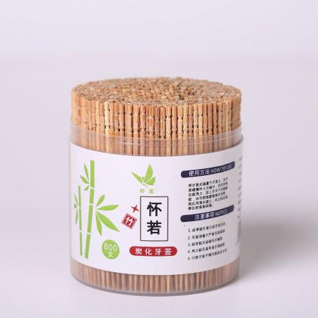 【新品48小时发货】竹制炭化牙签800支装单尖头餐厅水果叉签圆筒竹木牙签图片