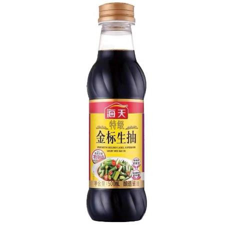 海天特级金标生抽500ml/瓶家用小瓶酿造酱油凉拌炒菜厨房调味料