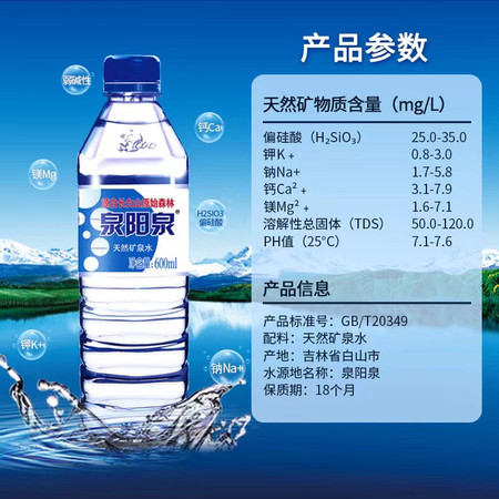 泉阳泉 长白山天然矿泉水弱碱性瓶装饮用水图片