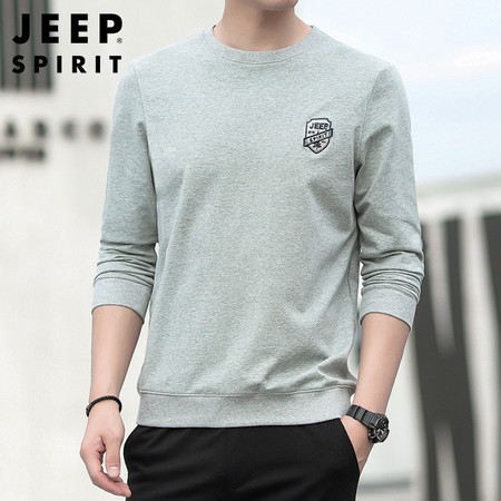 JEEP SPIRIT 秋新款男卫衣纯棉长袖t恤宽松大码纯色打底衫2038