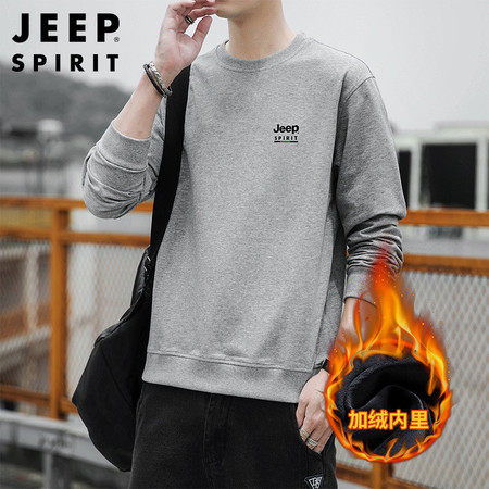 JEEP SPIRIT 加绒卫衣男宽松大码长袖T恤男圆领7611B图片