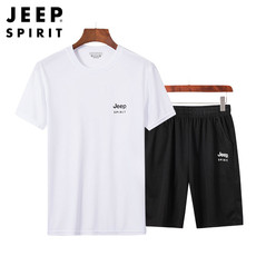 JEEP SPIRIT 吉普短袖t恤男2022新款两件套 夏季纯色圆领短袖短裤休闲套装