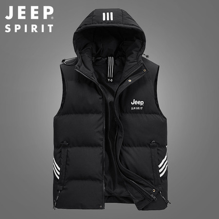 JEEP SPIRIT 吉普马甲男秋冬新款保暖棉马夹外套休闲坎肩连帽韩版修身保暖大码