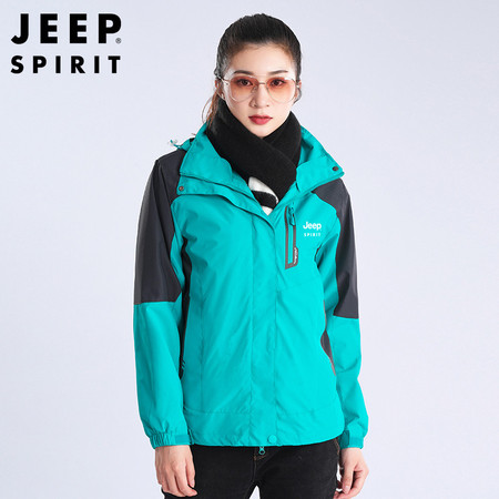 JEEP SPIRIT 吉普户外防风衣男女三合一可拆卸 防水防风加绒加厚秋冬季男登山服外套保暖图片