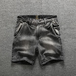 verhouse 男士夏季新款三分裤直筒做旧牛仔水洗工装短裤