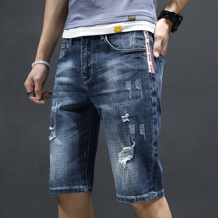 verhouse 夏季男士新款牛仔短裤薄款潮流破洞中裤图片