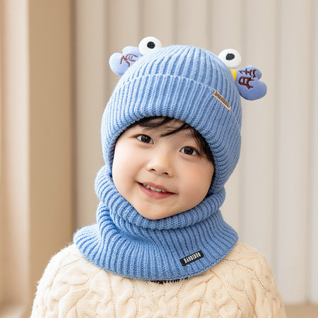  模范丈夫 卡通针织帽冬季儿童御寒帽子围脖套装护耳毛线帽 亲肤舒适 御寒