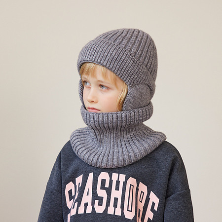  模范丈夫 冬季儿童纯色护耳帽+围脖保暖舒适加绒针织套头帽 御寒 保暖图片
