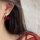  verhouse 女士红色耳钉新年款植绒轻奢红色耳饰 时尚百搭 新年喜庆