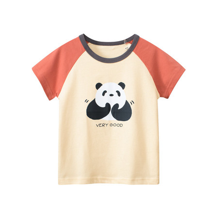 verhouse 儿童T恤短袖夏季卡通熊猫图案休闲拼色上衣 90cm 时尚百搭 休闲亲肤图片