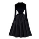 verhouse 春夏新款优雅小黑裙半高领针织拼接蓬蓬裙 气质优雅