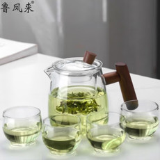 鲁凤来 茶壶 中式木把高硼硅玻璃煮茶壶 透明玻璃茶水分离茶具套装