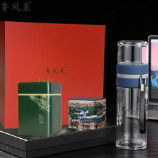 鲁凤来 茶具套装 高硼硅双层透明玻璃杯茶水分离 玻璃杯配罐装茶叶套装