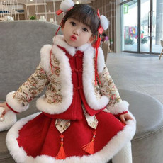 新年装女童冬装新款加棉加厚拜年服洋气小童宝宝过年衣服套装