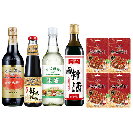 珠江桥牌 金标生抽王x1+蚝油x1+米醋x1+料酒x1+红烧酱汁4袋