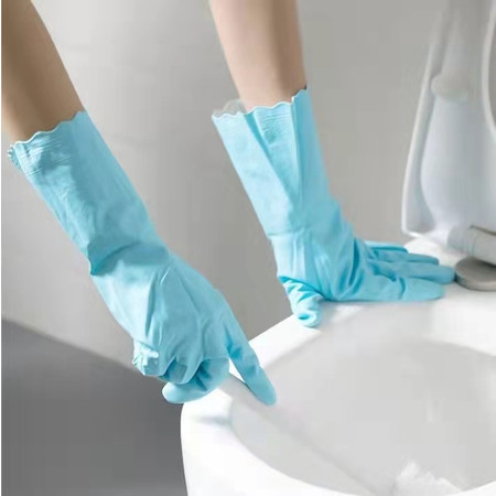 茶花 洗碗手套1双PVC加厚耐用家务清洁厨房防水洗衣服橡胶手套中号C78012M码 颜色随机图片