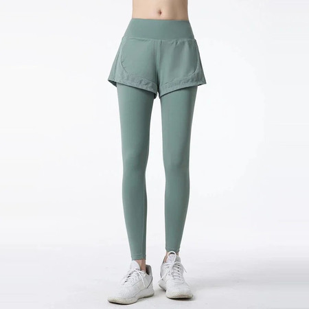 芙拉迪四季假两件高腰紧身弹力拼接女士运动长裤瑜伽裤