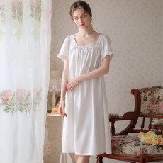 芙拉迪春夏法式宫廷风公主薄款短袖棉质女士睡裙