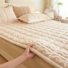 芙拉迪 冬季纯色加厚塔芙绒贴身保暖床护垫床垫款套组 整张填充 抗静电